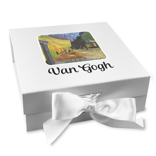 Custom Cafe Terrace at Night (Van Gogh 1888) Gift Box with Magnetic Lid - White
