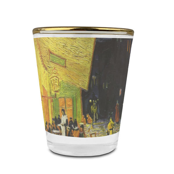 Custom Cafe Terrace at Night (Van Gogh 1888) Glass Shot Glass - 1.5 oz - with Gold Rim - Single