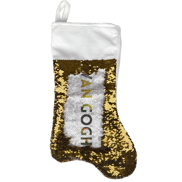 Custom Cafe Terrace at Night (Van Gogh 1888) Reversible Sequin Stocking - Gold