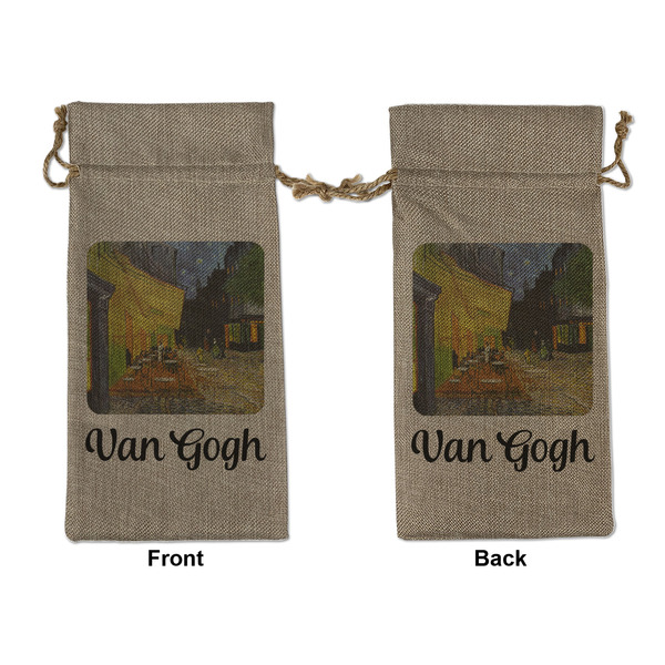 Custom Cafe Terrace at Night (Van Gogh 1888) Large Burlap Gift Bag - Front & Back