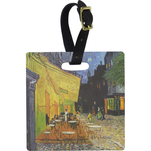 Custom Cafe Terrace at Night (Van Gogh 1888) Plastic Luggage Tag - Square