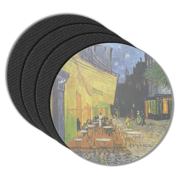 Custom Cafe Terrace at Night (Van Gogh 1888) Round Rubber Backed Coasters - Set of 4