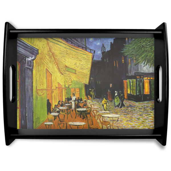 Custom Cafe Terrace at Night (Van Gogh 1888) Black Wooden Tray - Large