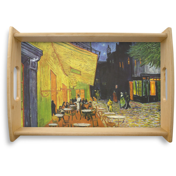 Custom Cafe Terrace at Night (Van Gogh 1888) Natural Wooden Tray - Small