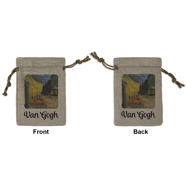 Custom Cafe Terrace at Night (Van Gogh 1888) Small Burlap Gift Bag - Front & Back