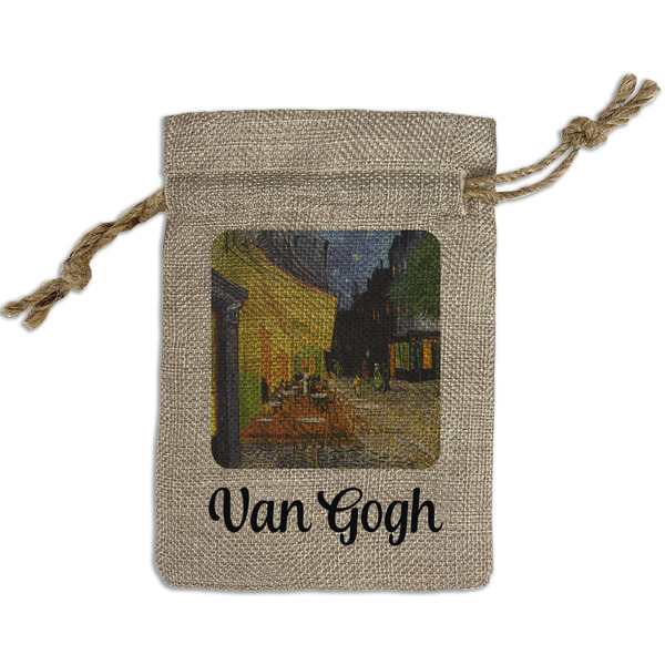 Custom Cafe Terrace at Night (Van Gogh 1888) Small Burlap Gift Bag - Front