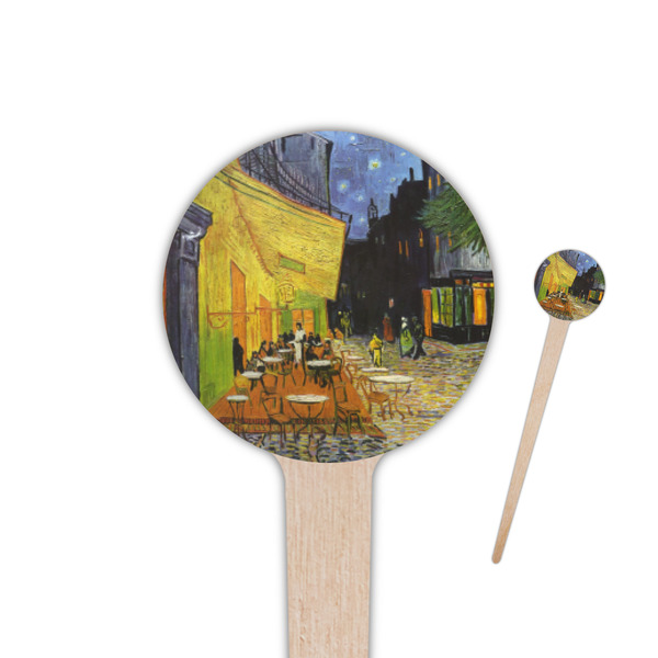 Custom Cafe Terrace at Night (Van Gogh 1888) 4" Round Wooden Food Picks - Double Sided