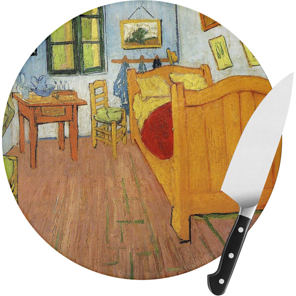 Custom The Bedroom in Arles (Van Gogh 1888) Round Glass Cutting Board - Small