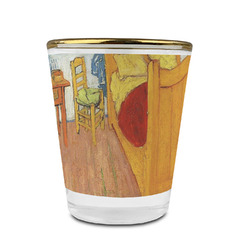 The Bedroom in Arles (Van Gogh 1888) Glass Shot Glass - 1.5 oz - with Gold Rim - Set of 4