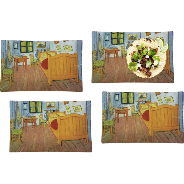 Custom The Bedroom in Arles (Van Gogh 1888) Set of 4 Glass Rectangular Lunch / Dinner Plate