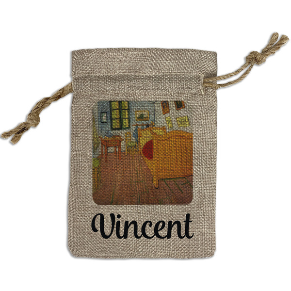 Custom The Bedroom in Arles (Van Gogh 1888) Small Burlap Gift Bag - Front