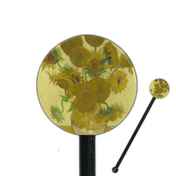 Sunflowers (Van Gogh 1888) 5.5" Round Plastic Stir Sticks - Black - Double Sided