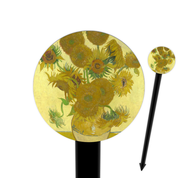 Custom Sunflowers (Van Gogh 1888) 6" Round Plastic Food Picks - Black - Single Sided