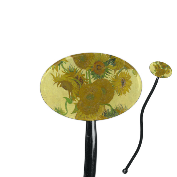 Custom Sunflowers (Van Gogh 1888) 7" Oval Plastic Stir Sticks - Black - Single Sided