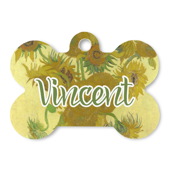 Custom Sunflowers (Van Gogh 1888) Bone Shaped Dog ID Tag