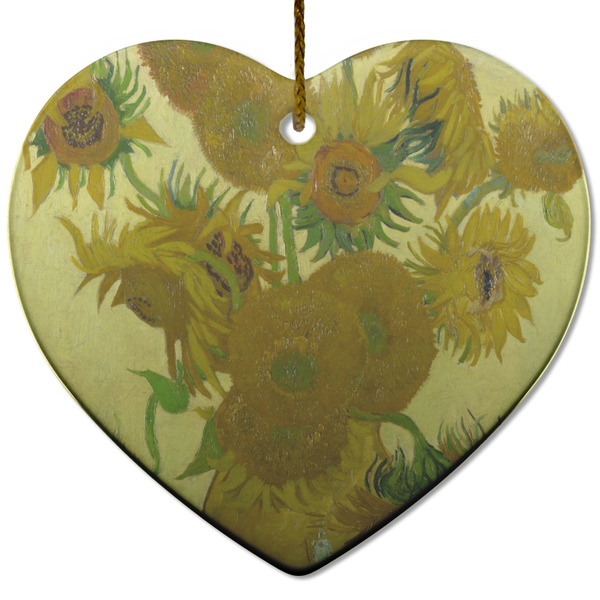 Custom Sunflowers (Van Gogh 1888) Heart Ceramic Ornament