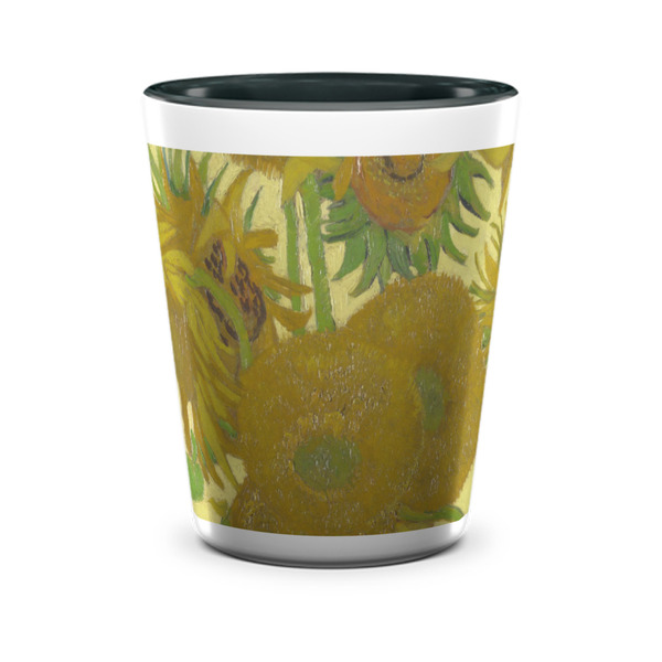 Custom Sunflowers (Van Gogh 1888) Ceramic Shot Glass - 1.5 oz - Two Tone - Single