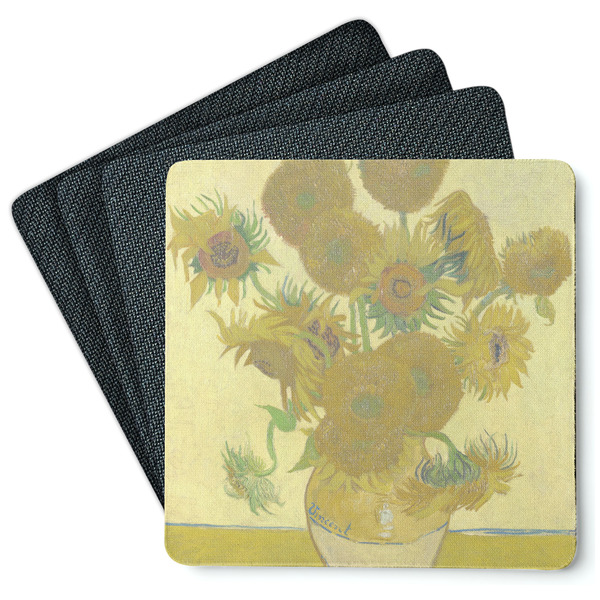 Custom Sunflowers (Van Gogh 1888) Square Rubber Backed Coasters - Set of 4