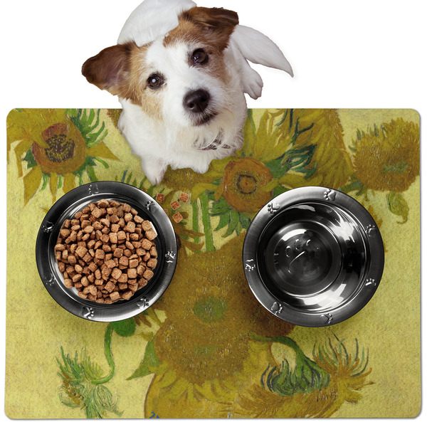 Custom Sunflowers (Van Gogh 1888) Dog Food Mat - Medium