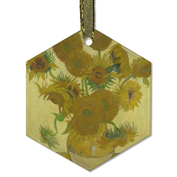 Custom Sunflowers (Van Gogh 1888) Flat Glass Ornament - Hexagon