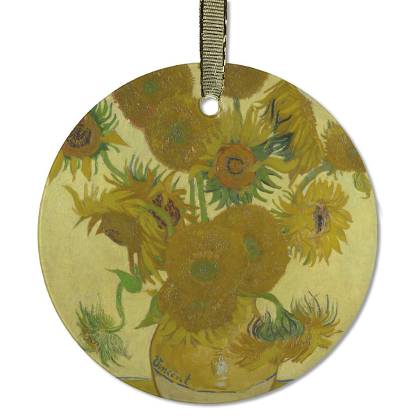 Custom Sunflowers (Van Gogh 1888) Flat Glass Ornament - Round