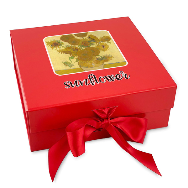 Custom Sunflowers (Van Gogh 1888) Gift Box with Magnetic Lid - Red