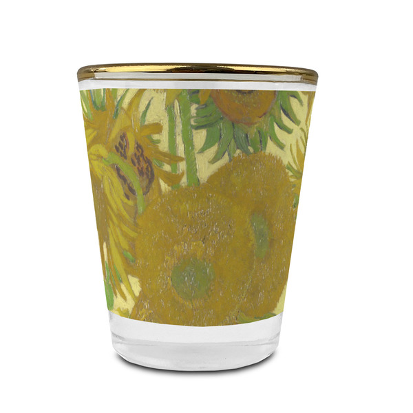 Custom Sunflowers (Van Gogh 1888) Glass Shot Glass - 1.5 oz - with Gold Rim - Set of 4