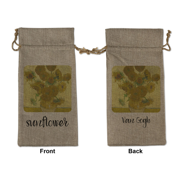 Custom Sunflowers (Van Gogh 1888) Large Burlap Gift Bag - Front & Back