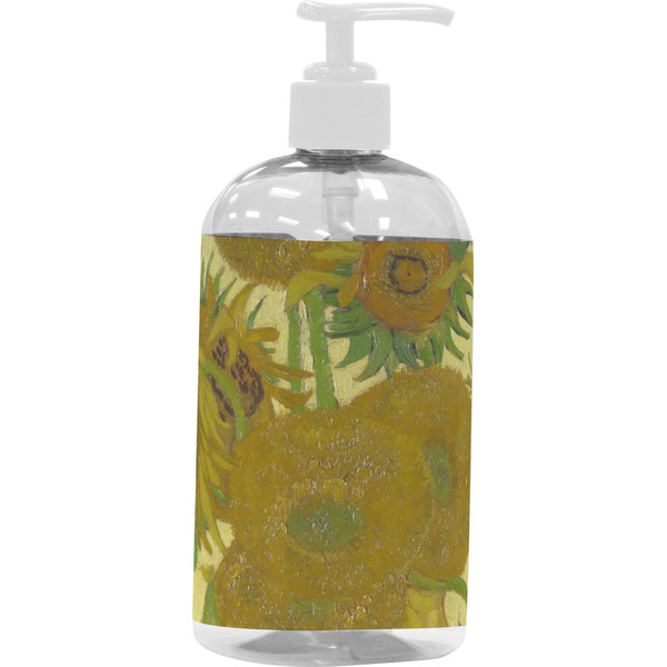 Custom Sunflowers (Van Gogh 1888) Plastic Soap / Lotion Dispenser (16 oz - Large - White)