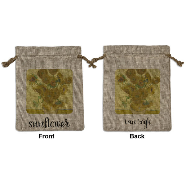 Custom Sunflowers (Van Gogh 1888) Medium Burlap Gift Bag - Front & Back