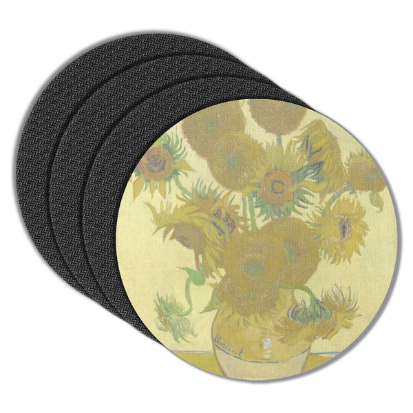 Custom Sunflowers (Van Gogh 1888) Round Rubber Backed Coasters - Set of 4