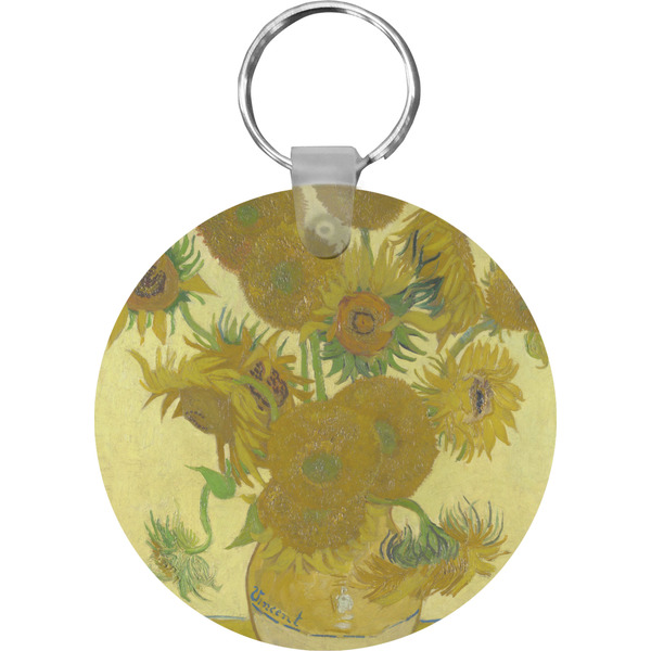 Custom Sunflowers (Van Gogh 1888) Round Plastic Keychain