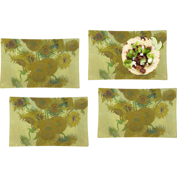 Custom Sunflowers (Van Gogh 1888) Set of 4 Glass Rectangular Lunch / Dinner Plate