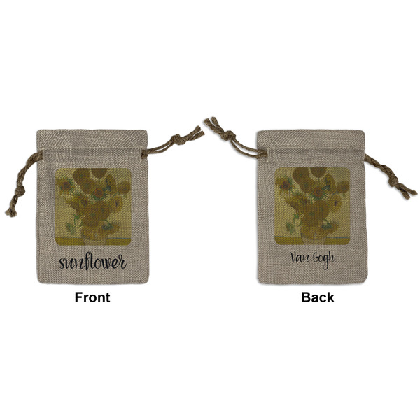 Custom Sunflowers (Van Gogh 1888) Small Burlap Gift Bag - Front & Back