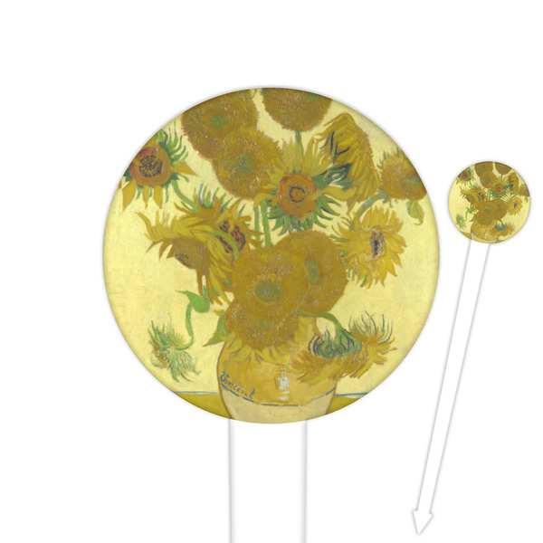 Custom Sunflowers (Van Gogh 1888) 6" Round Plastic Food Picks - White - Double Sided