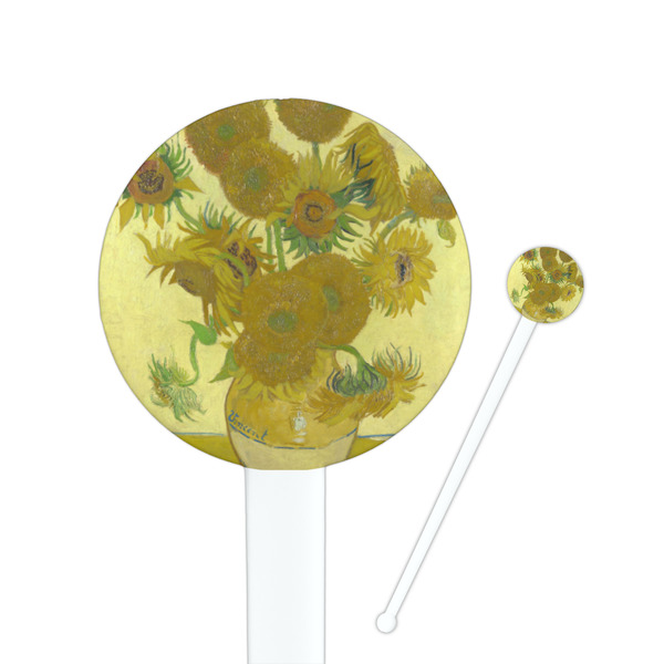 Custom Sunflowers (Van Gogh 1888) 7" Round Plastic Stir Sticks - White - Double Sided