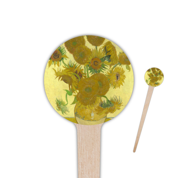 Custom Sunflowers (Van Gogh 1888) 4" Round Wooden Food Picks - Double Sided