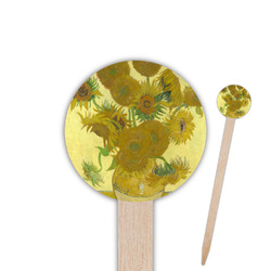 Sunflowers (Van Gogh 1888) 6" Round Wooden Food Picks - Single Sided