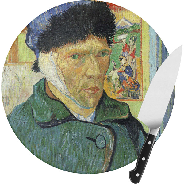 Custom Van Gogh's Self Portrait with Bandaged Ear Round Glass Cutting Board - Small