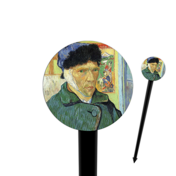 Custom Van Gogh's Self Portrait with Bandaged Ear 4" Round Plastic Food Picks - Black - Double Sided