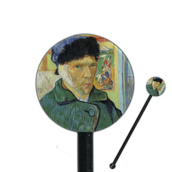 Van Gogh's Self Portrait with Bandaged Ear 5.5" Round Plastic Stir Sticks - Black - Double Sided