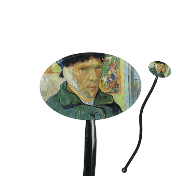 Custom Van Gogh's Self Portrait with Bandaged Ear 7" Oval Plastic Stir Sticks - Black - Single Sided