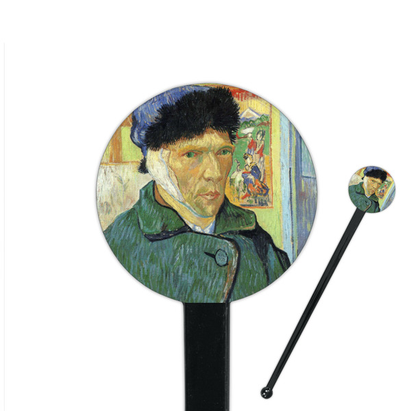 Custom Van Gogh's Self Portrait with Bandaged Ear 7" Round Plastic Stir Sticks - Black - Single Sided