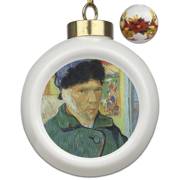 Custom Van Gogh's Self Portrait with Bandaged Ear Ceramic Ball Ornaments - Poinsettia Garland