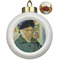 Van Gogh's Self Portrait with Bandaged Ear Ceramic Christmas Ornament - Poinsettias (Front View)