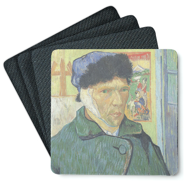 Custom Van Gogh's Self Portrait with Bandaged Ear Square Rubber Backed Coasters - Set of 4