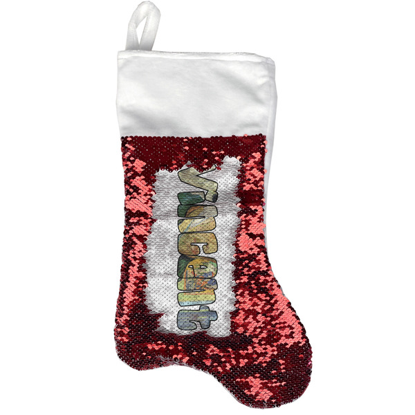 Custom Van Gogh's Self Portrait with Bandaged Ear Reversible Sequin Stocking - Red