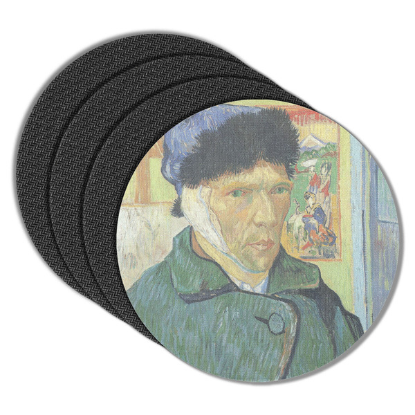 Custom Van Gogh's Self Portrait with Bandaged Ear Round Rubber Backed Coasters - Set of 4