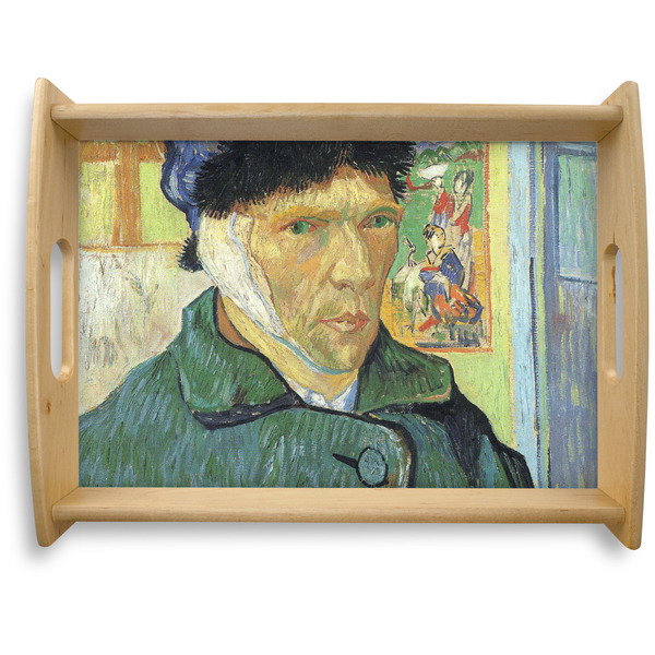 Custom Van Gogh's Self Portrait with Bandaged Ear Natural Wooden Tray - Large