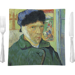 Van Gogh's Self Portrait with Bandaged Ear 9.5" Glass Square Lunch / Dinner Plate - Single or Set of 4